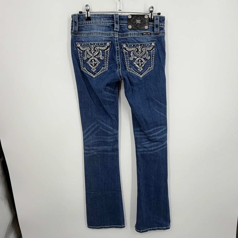 Miss Me Relaxed Boot Jeans Women 25 Blue Distressed Embellished XP7627B